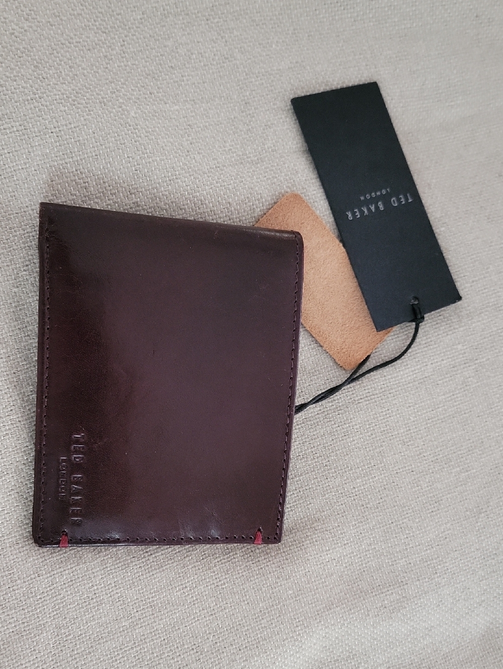 Ted Baker Men's Dark Brown Leather Card Holder with Red Stitching